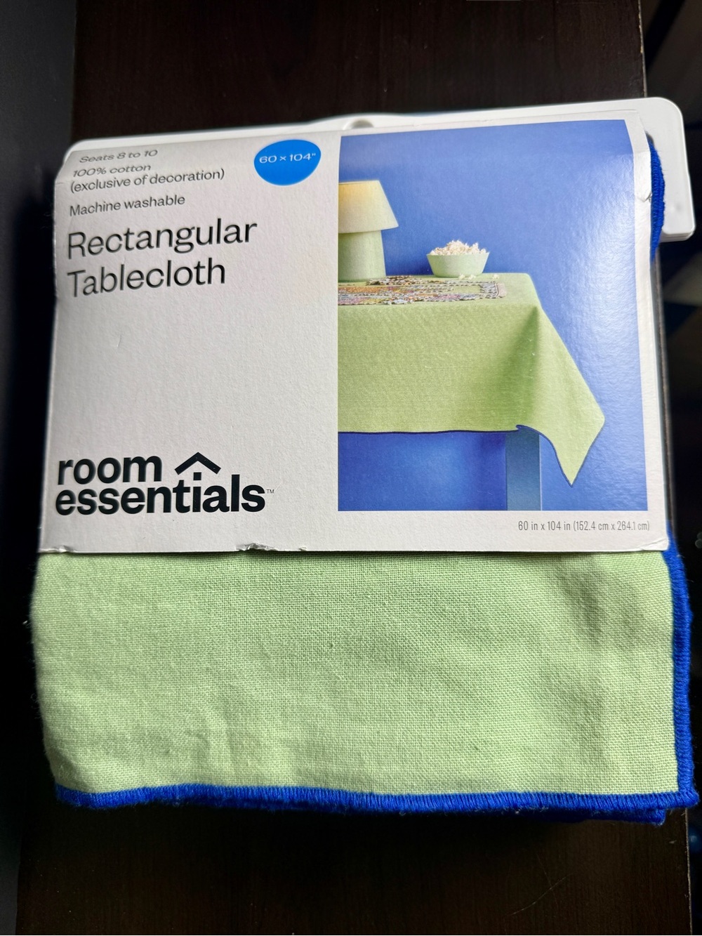 Room Essentials Light Green Tablecloth with Blue Trim